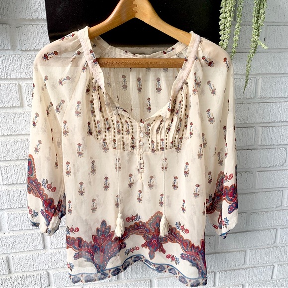Vanilla Star Semi-Sheer Boho Long Sleeve Blouse Size Small - Picture 2 of 9